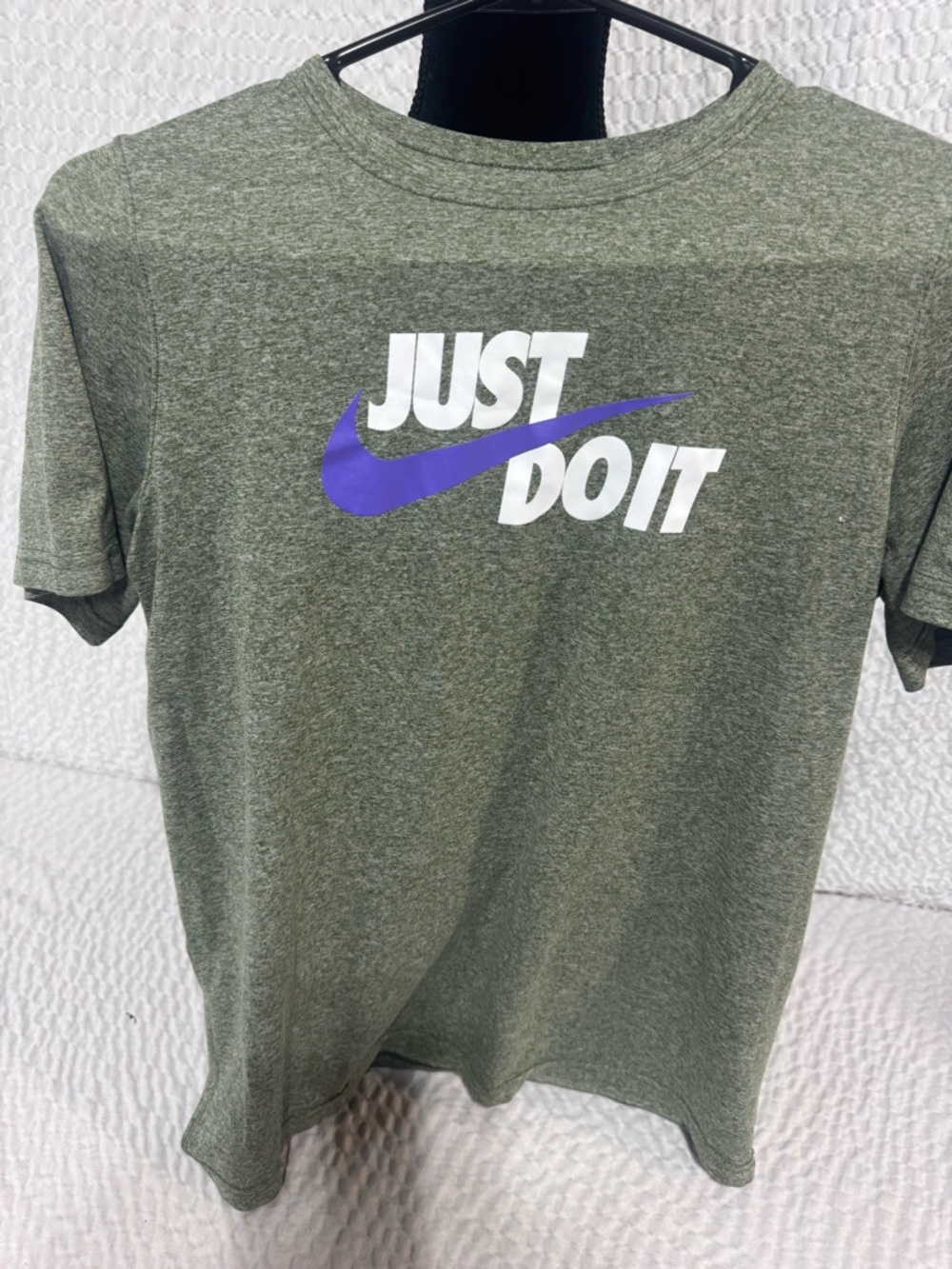 Nike Kids Green Tee with White "Just Do It" and Purple Swoosh